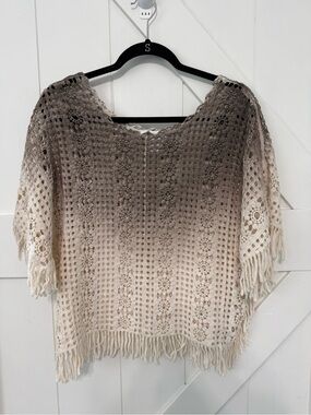 House of Harlow Floral Crochet Knit Poncho Top Ombre Fringe Boho Western